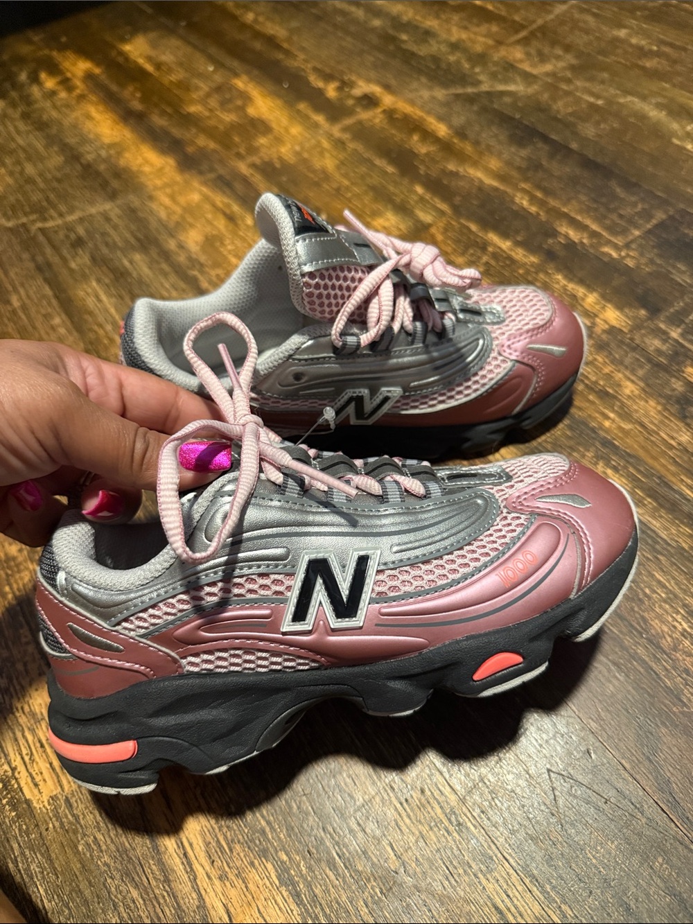 New Balance Kids Pink and Silver Athletic Sneakers